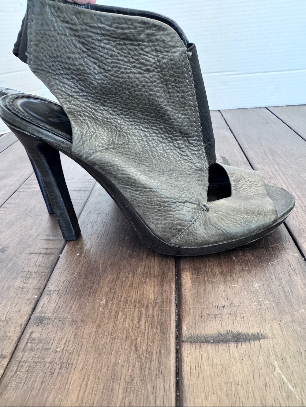 Seven 7 For All Mankind size 6 Black Leather Peep Toe Heels Stiletto Booties